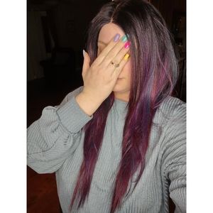 Lace Front Human Blend Free Part Burgundy,Blue Black Roots